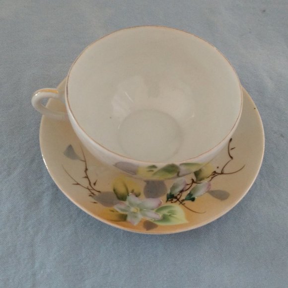 MID CENTURY MODERN JAPAN GREEN STAMP FLORAL TEA CUP SET JAPANESE BLOSSOMS - Picture 12 of 16